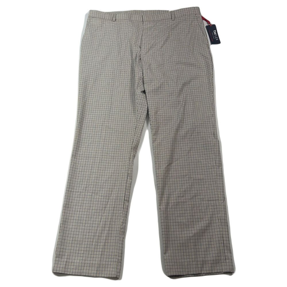 Tommy Hilfiger Performance Dress Pants Mens 40x32 Tan Check Stretch Modern-Fit